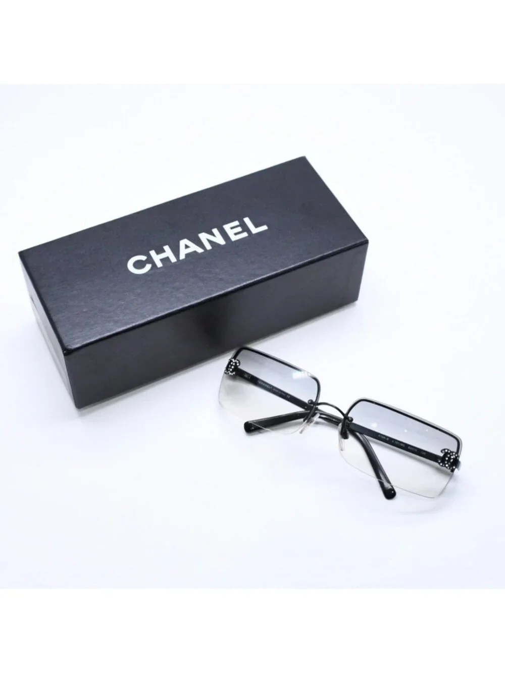 Chanel Half Rim Sunglasses Eyewear CC Logo Rhinestone